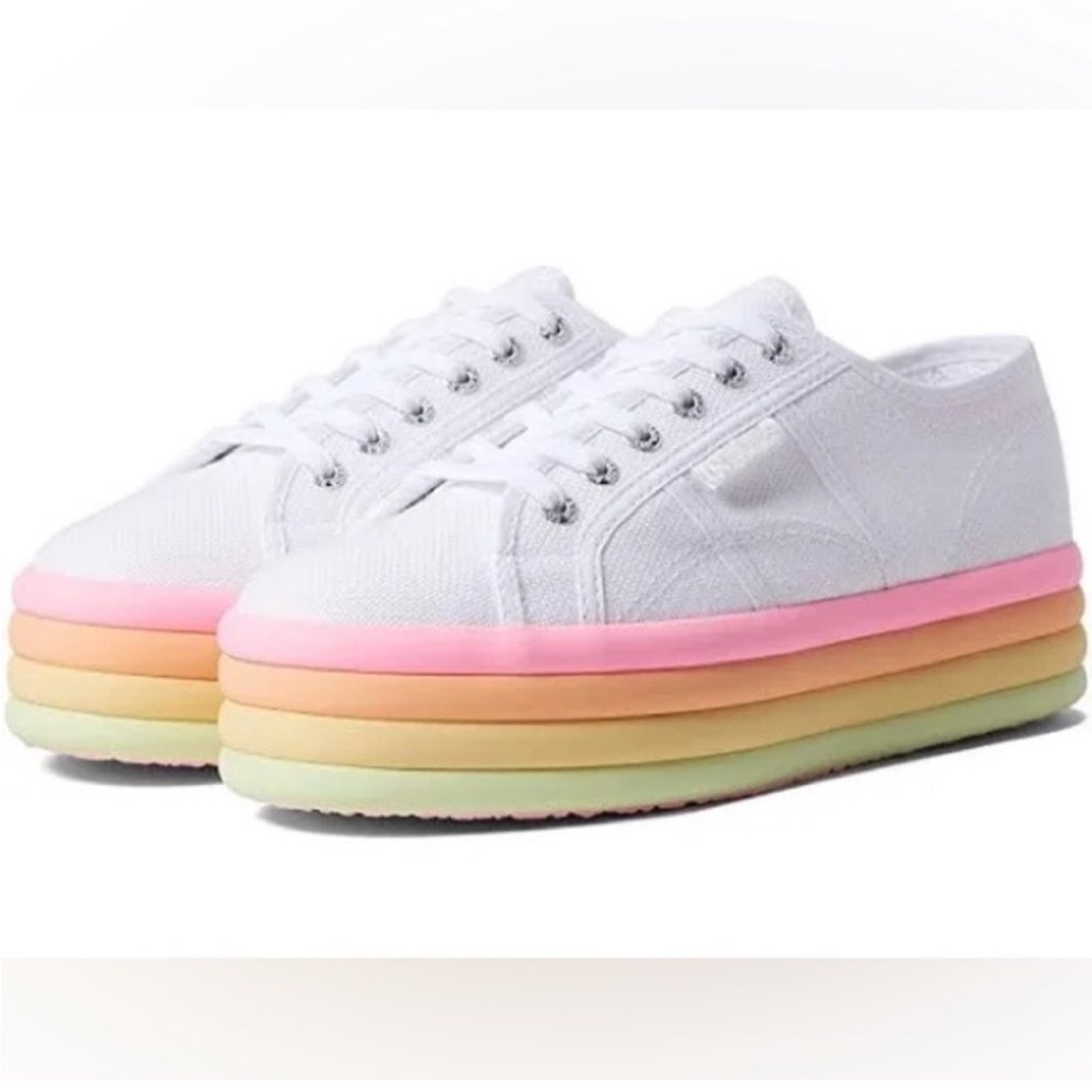Superga candy rainbow platform sneaker, worn once for a photoshoot, size 39